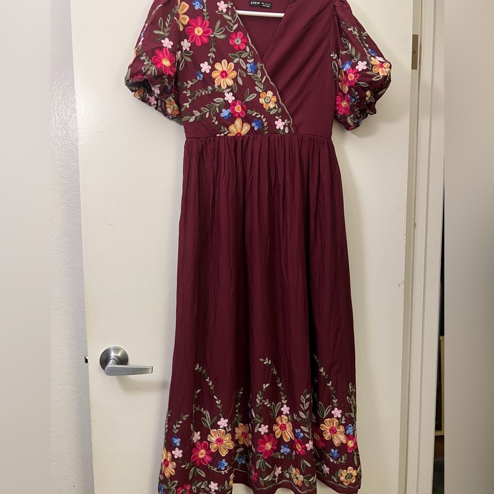 Burgundy Embroidered dress S